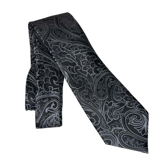 Saddlebred Other - Saddlebred Paisley dark grey silver necktie men’s tie silk blend